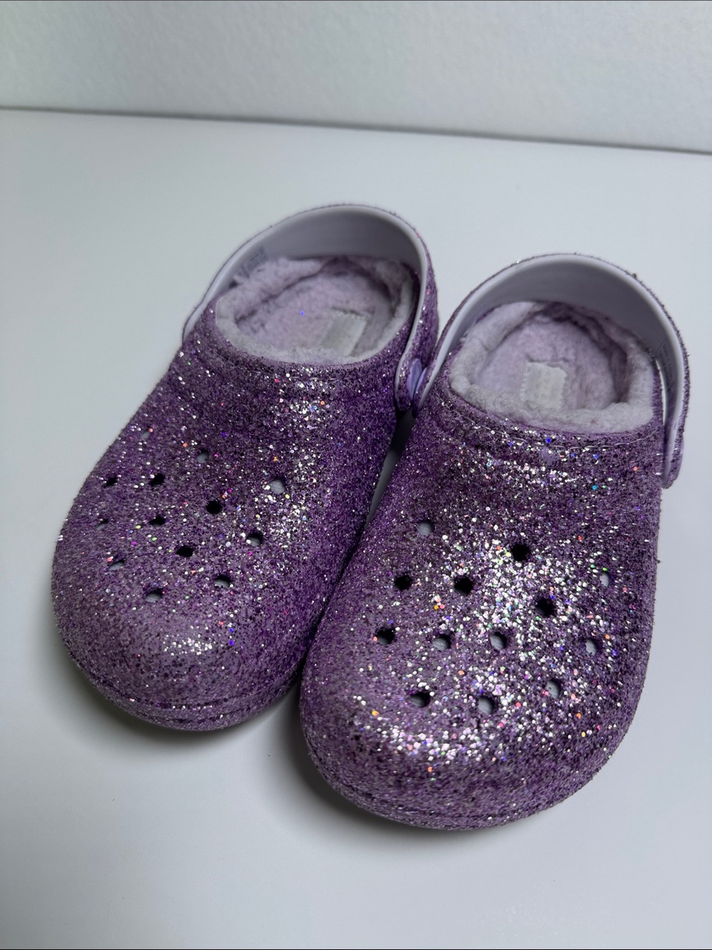 Crocs Kids Classic Glitter Lined Clogs Purple Sparkle Size 13C